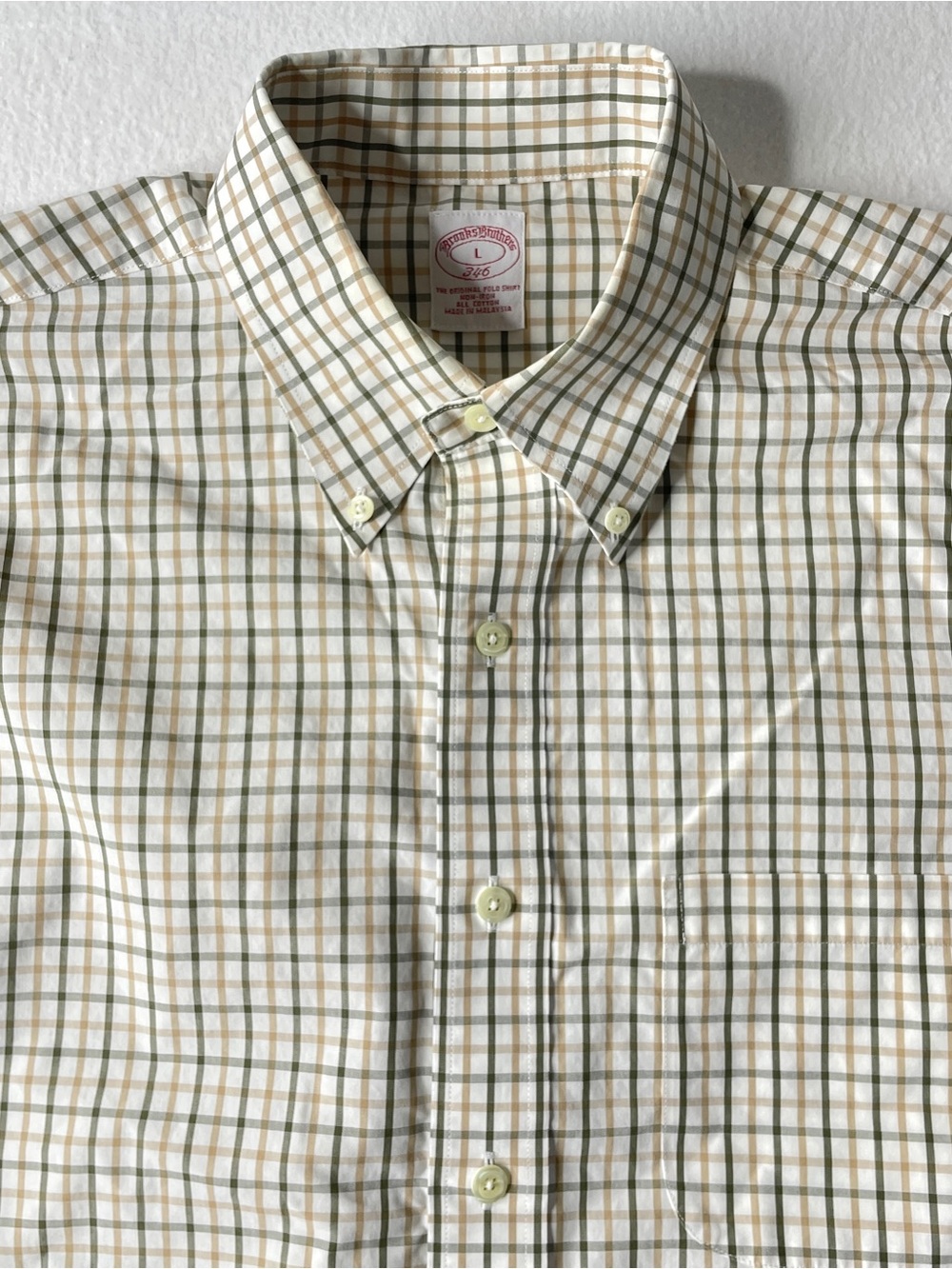 Brooks Brothers Button Down Shirt Men's Large Tan Green Plaid Long Sleeve Preppy - Picture 2 of 6